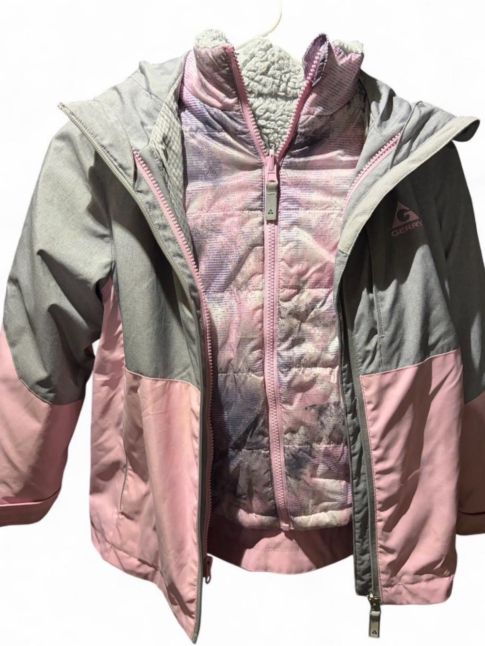 7/8 Gerry girls winter jacket removable shell hooded thick warm coat pink & gray